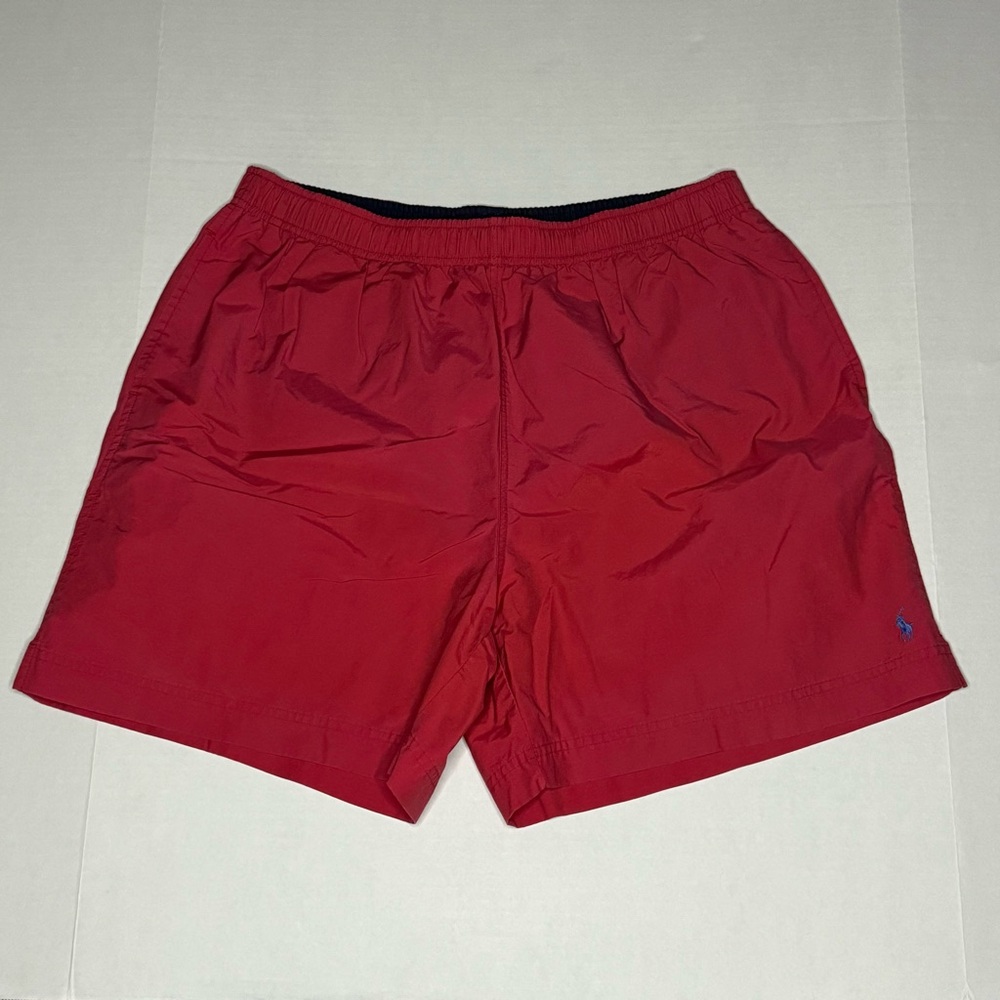POLO SPORT MEN’S RED SWIM TRUNKS WITH BLUE DRAWSTRING
